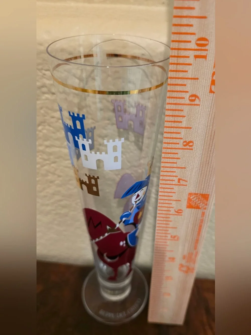 Vintage 1990s Rittenhouse Beppe Del Greco Knight Pilsner Beer Glass Gold Trim